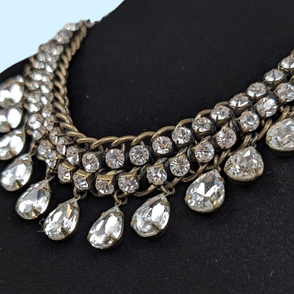 Gold Tone Chain & Rhinestone Statement Necklace - Picture 3 of 6